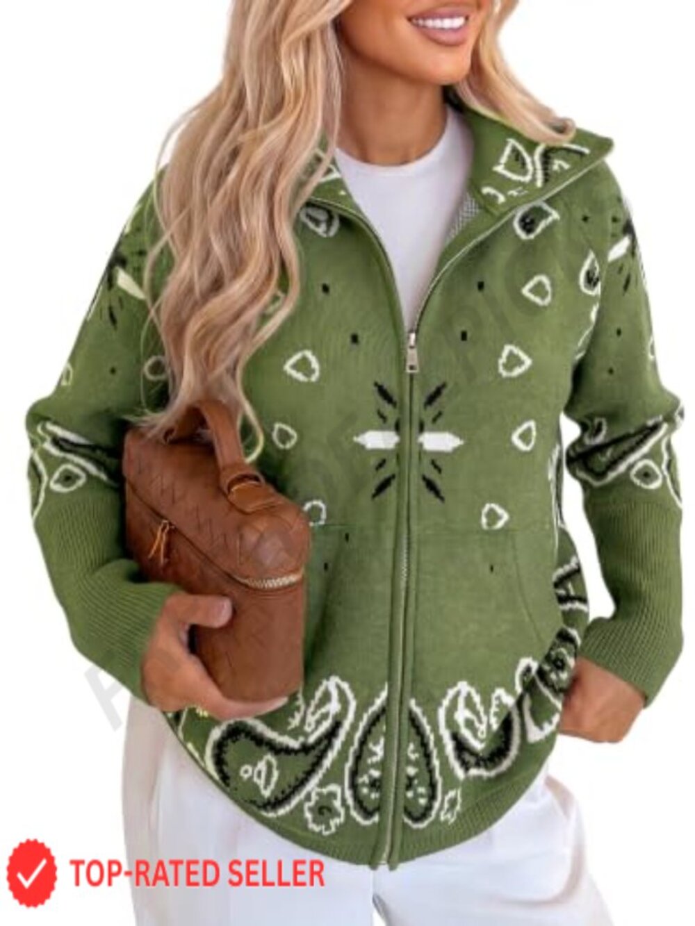 Women Zip Up Cardigan Stand Collar Knit Sweater Fuzzy Warm Fall Winter